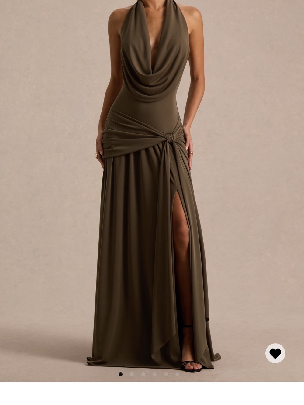 Olive Halter Drape Maxi Dress with Side Knot